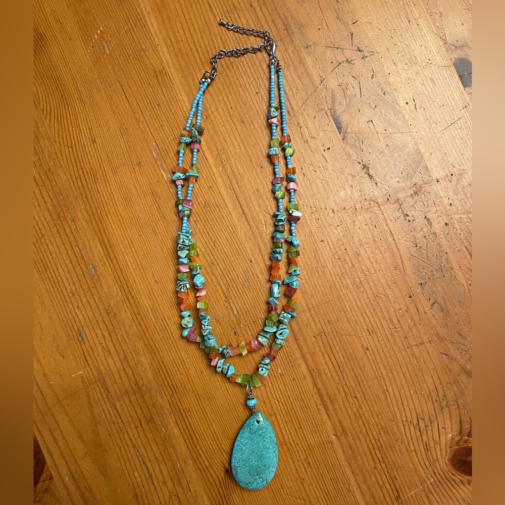 Turquoise Multi-Stone Teardrop Pendant Necklace